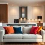 Sofa tyłem do kuchni jako praktyczny sposób na wyraźny podział stref w otwartym wnętrzu