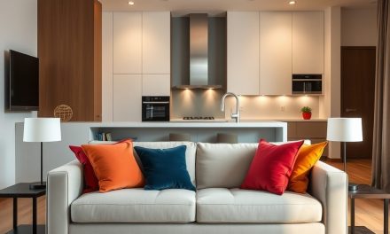 Sofa tyłem do kuchni jako praktyczny sposób na wyraźny podział stref w otwartym wnętrzu