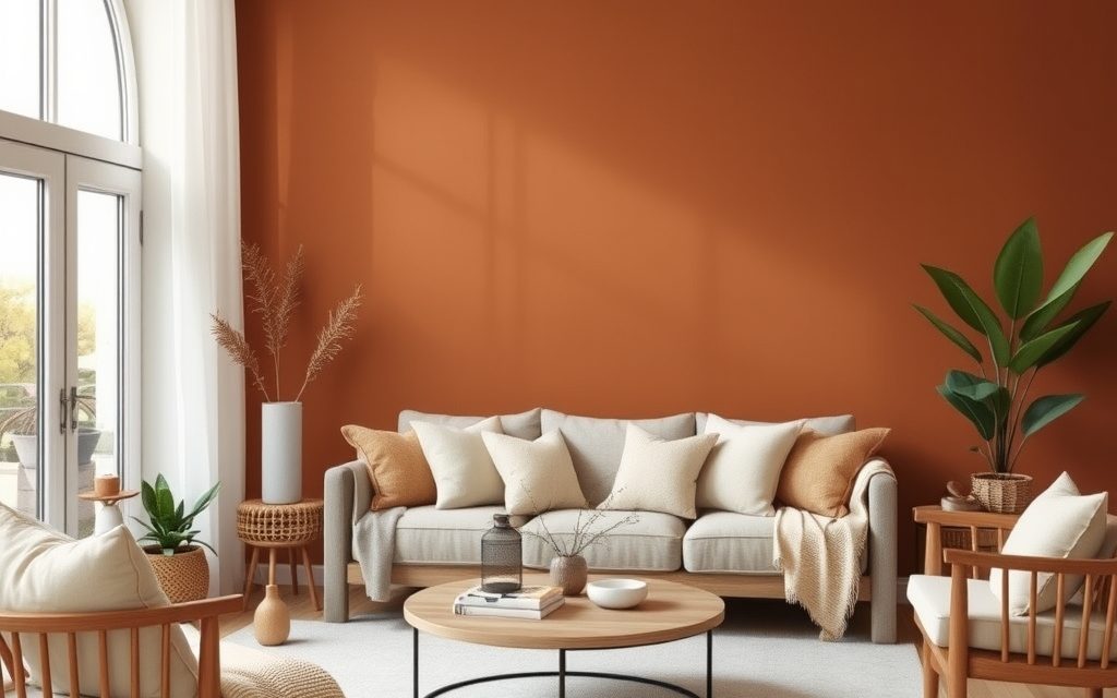 Terakota na ścianie w salonie: jak łączyć kolory i materiały, by stworzyć ciepłą i harmonijną aranżację