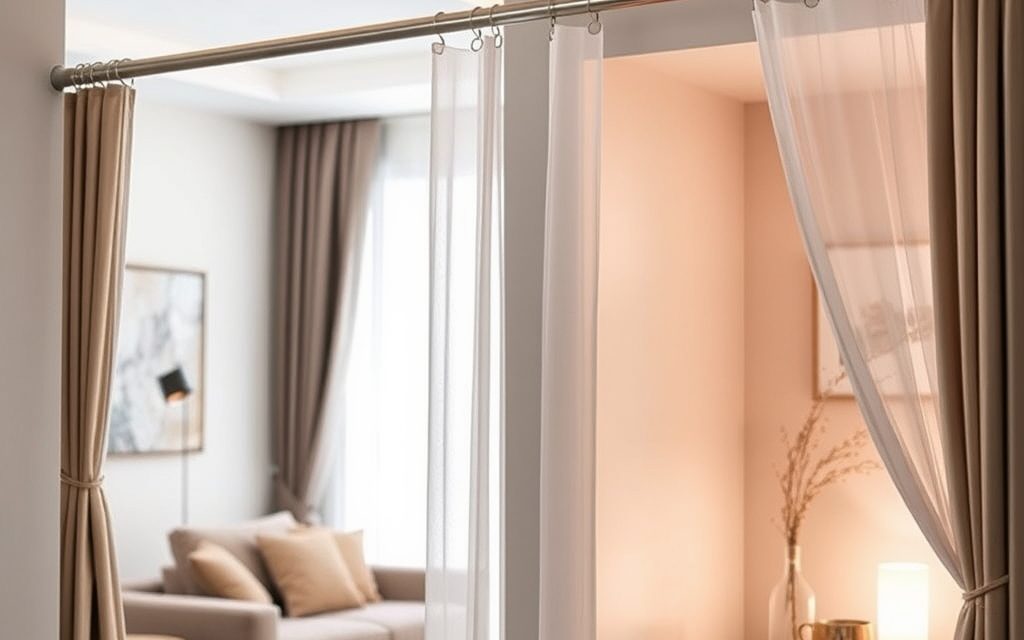 Drążek rozporowy z zasłoną jako elastyczny sposób na praktyczny podział stref w pomieszczeniu