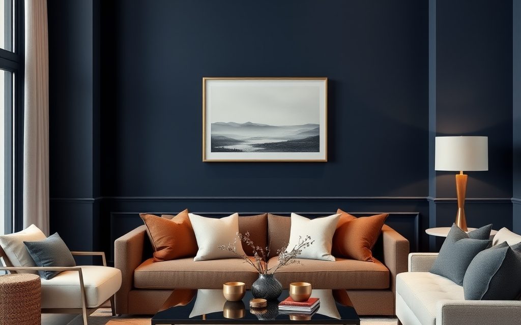 Granatowa ściana w salonie: kiedy warto ją wybrać i jak uniknąć przytłoczenia wnętrza