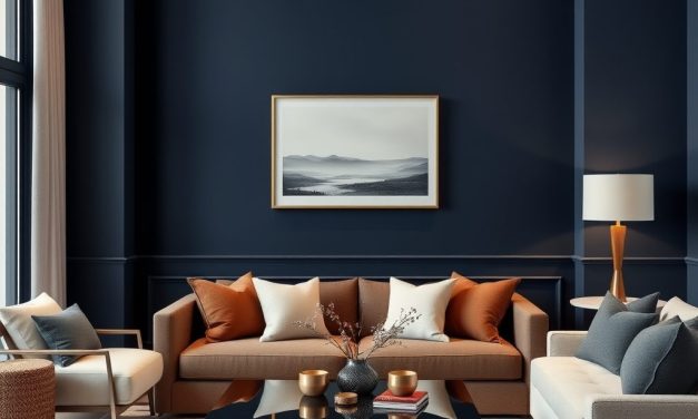 Granatowa ściana w salonie: kiedy warto ją wybrać i jak uniknąć przytłoczenia wnętrza