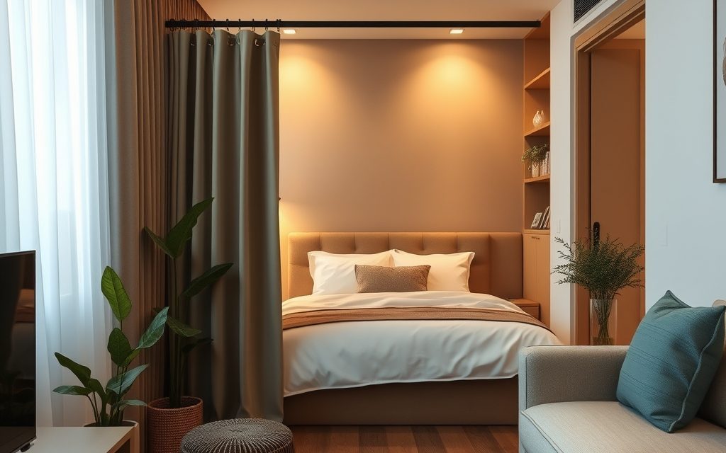 Parawan przy łóżku w kawalerce: jak wydzielić prywatną i funkcjonalną strefę sypialnianą